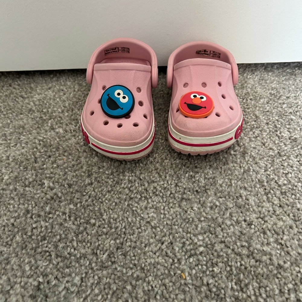 CROCS Pink Kids Slippers with Fun Character Accents